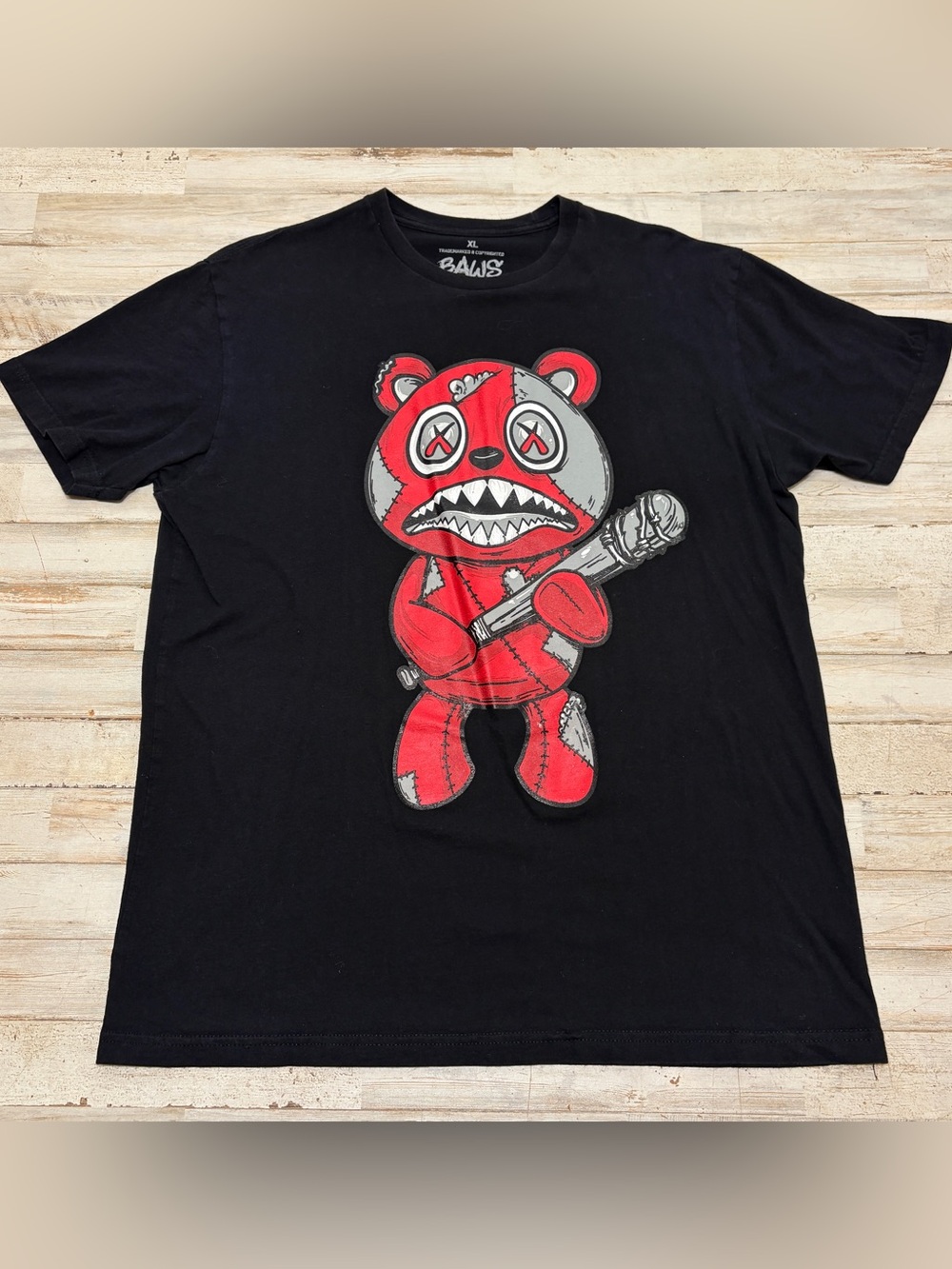 BAWS Men’s XL Black Short Sleeve Graphic Print T-shirt Red Negan Bear Hip Hop